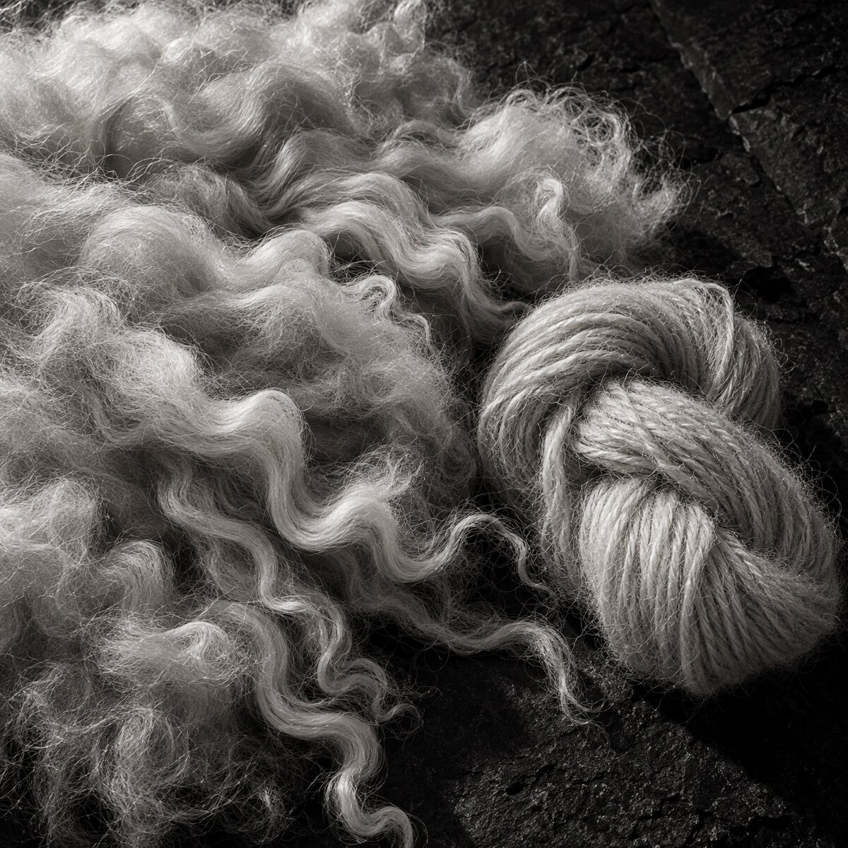 Tactile alpaca fleece and yarn